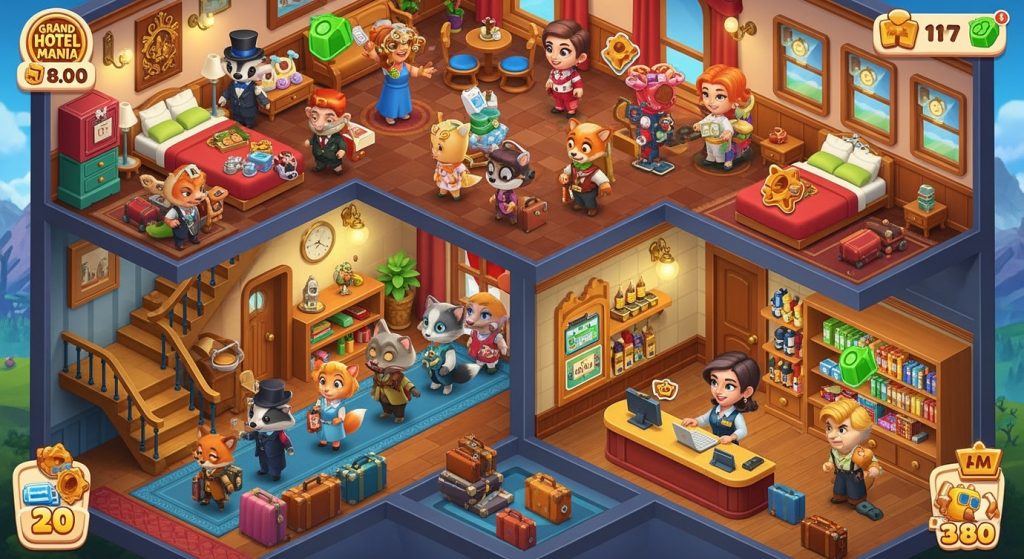 Grand Hotel Mania — детальный анализ симулятора отеля, секреты быстрого заработка кристаллов и прохождения сложных уровней